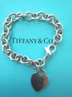 Authentic Tiffany & Co Blank Heart Bracelet. 7.75" Long